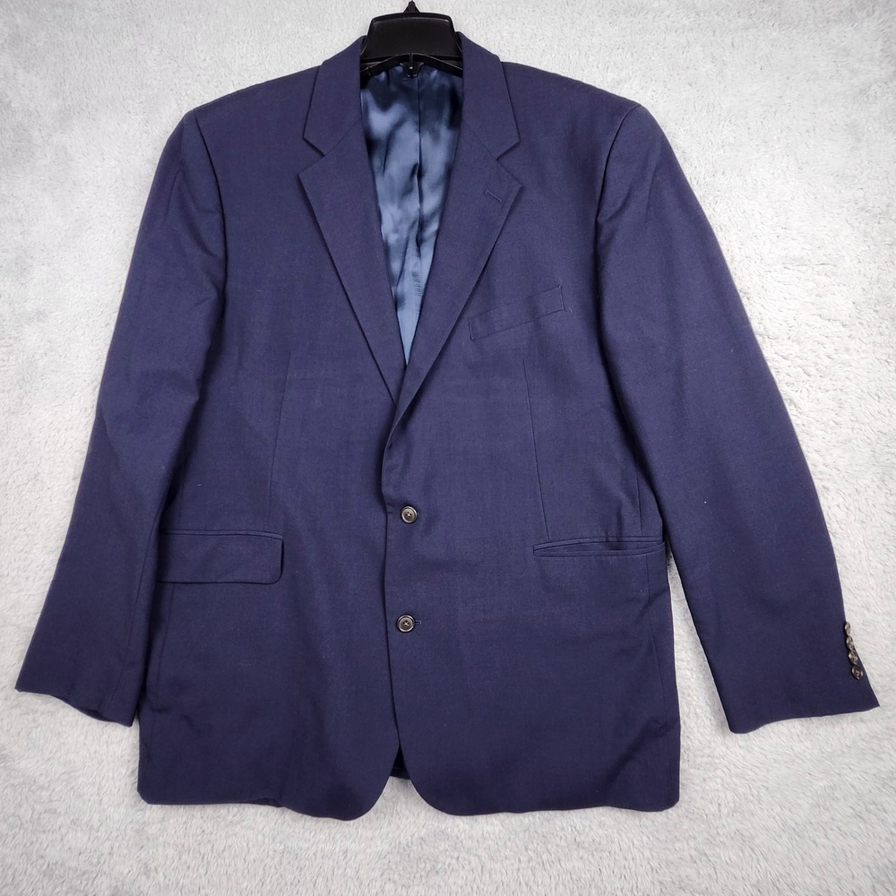 Lands End VTG Mens Navy Blue 100% Wool Blazer Sport Coat Jacket 48L Two Button